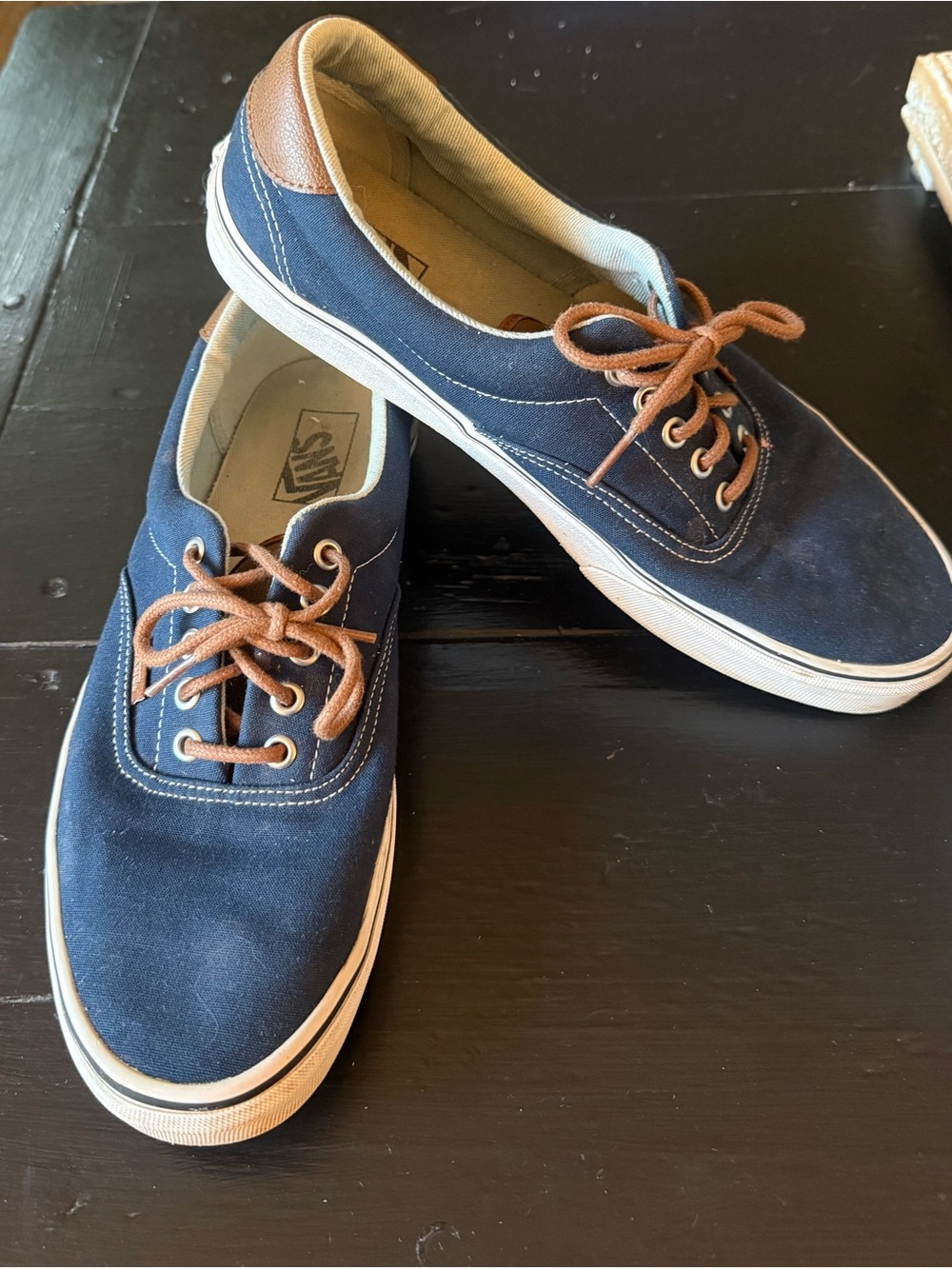 Vans Men’s Navy Canvas Sneakers with Brown Accents
